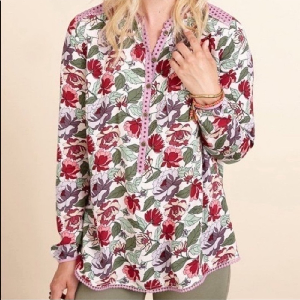 Matilda Jane Dusk or Dawn Floral Polka Dot Peasant Blouse Small